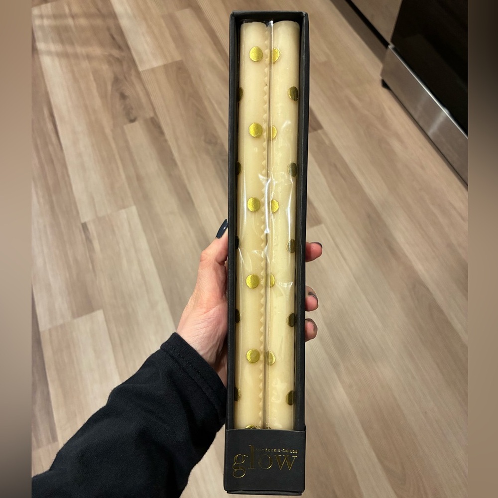Mackenzie-Childs Gold Polka Dot Candlestick Set